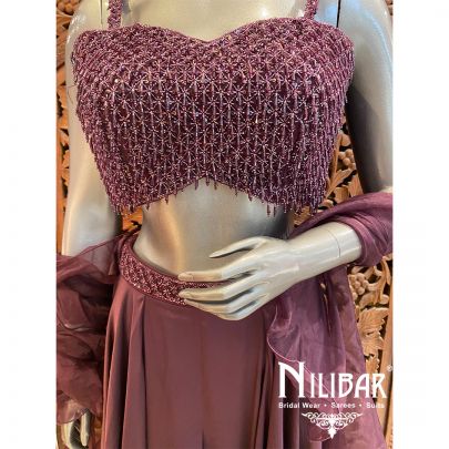 Wine Satin Net Indo Western