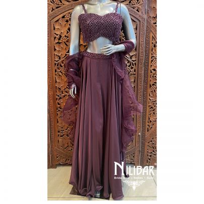 Wine Satin Net Indo Western