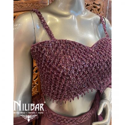 Wine Satin Net Indo Western