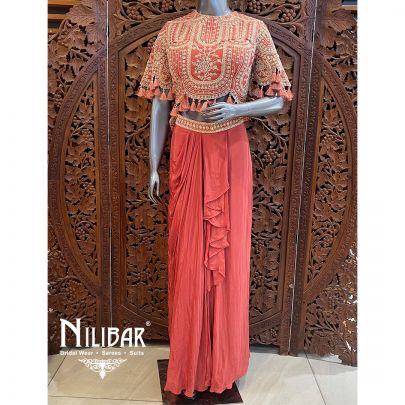 Rust Crepe Indo Western