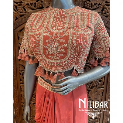 Rust Crepe Indo Western