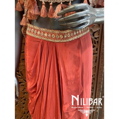 Rust Crepe Indo Western