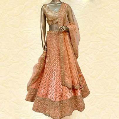 Peach Micro Velvet Bridal Lehenga