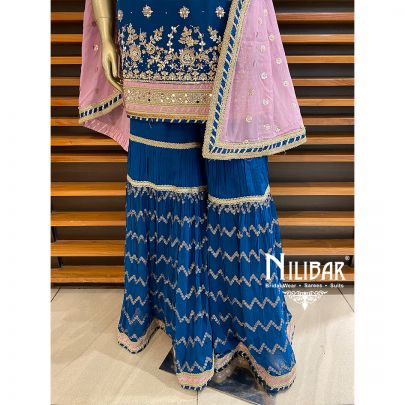 Azure Blue Georgette and Chinon Sharara Suit