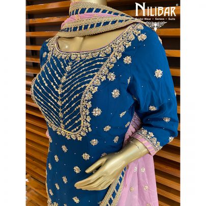 Azure Blue Georgette and Chinon Sharara Suit