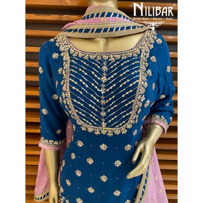 Azure Blue Georgette and Chinon Sharara Suit