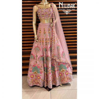 Lavender Semi Silk and Net Lehenga