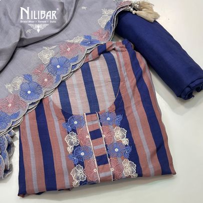 Blue & Gray Cotton Unstitched Suit