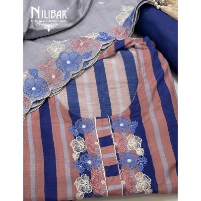 Blue & Gray Cotton Unstitched Suit