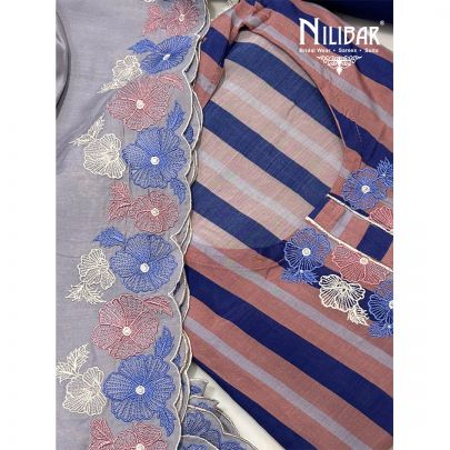 Blue & Gray Cotton Unstitched Suit