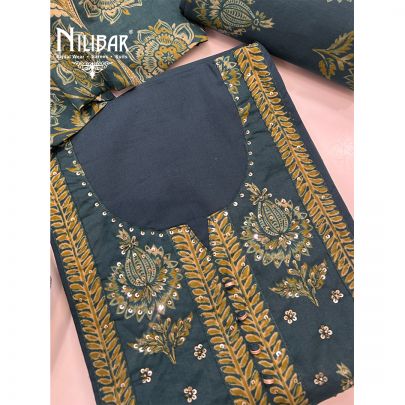 Peacock Green Cotton Printed Unstitched Suit