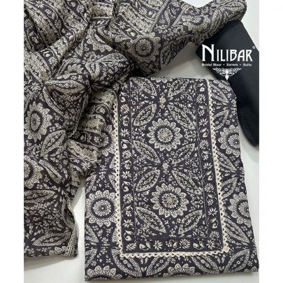 Gray Cotton Printed Unstitched Suit