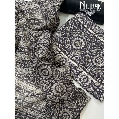 Gray Cotton Printed Unstitched Suit