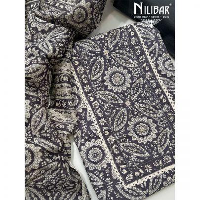 Gray Cotton Printed Unstitched Suit