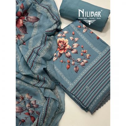 Light Blue Cotton Printed Unstitched Suit