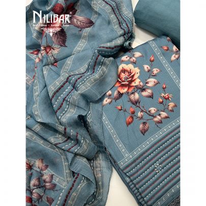 Light Blue Cotton Printed Unstitched Suit
