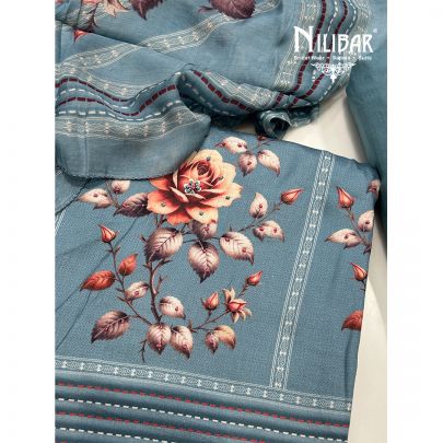 Light Blue Cotton Printed Unstitched Suit
