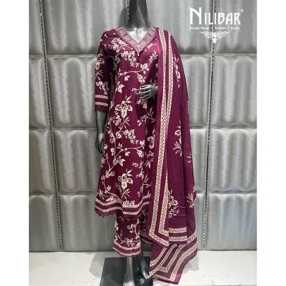Wine Cotton Kurta Set