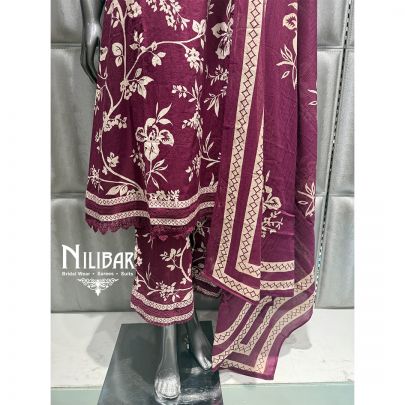 Wine Cotton Kurta Set