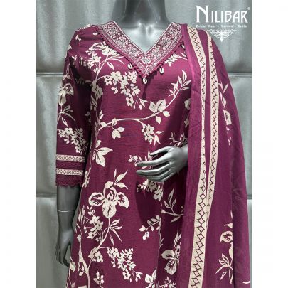 Wine Cotton Kurta Set
