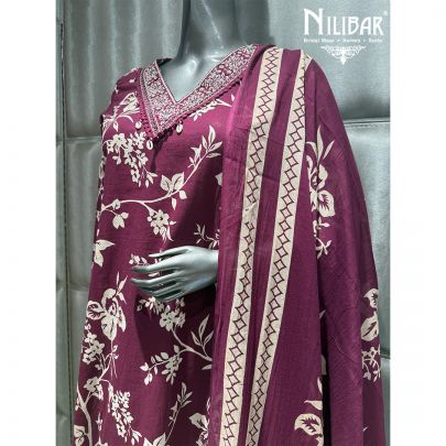 Wine Cotton Kurta Set