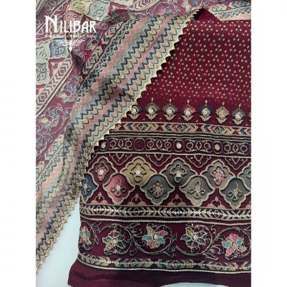 Red Crepe Embroidered Unstitched Suit