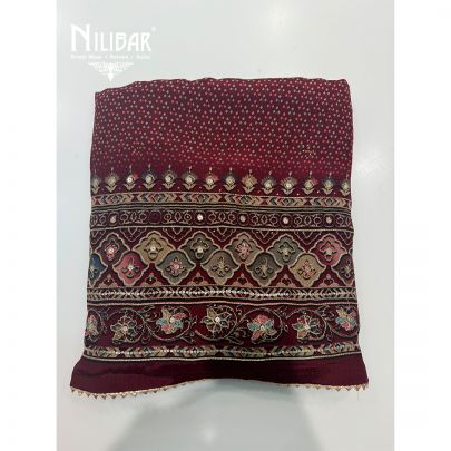 Red Crepe Embroidered Unstitched Suit