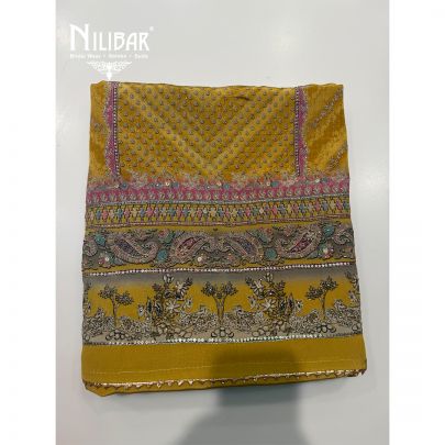 Yellow Crepe Embroidered Unstitched Suit