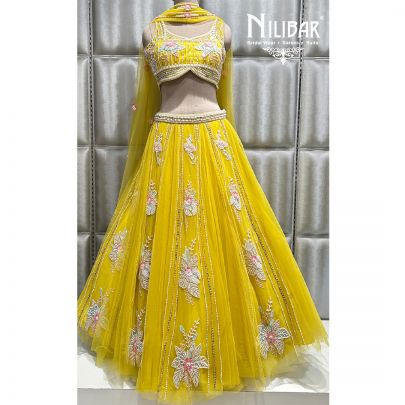 Bright Yellow Net Lehenga