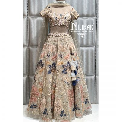 Beige Net Lehenga