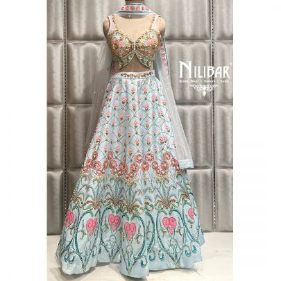 Sky Blue Silk Lehenga