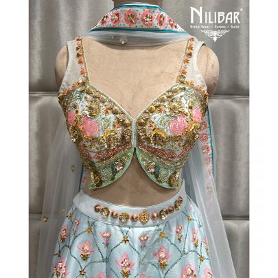 Sky Blue Silk Lehenga