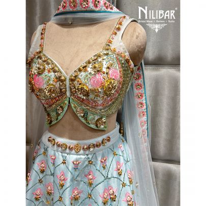 Sky Blue Silk Lehenga