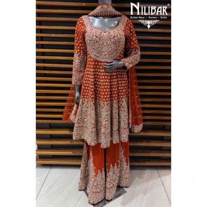 Orange Georgette A-Line Shirt Paired With Palazzo