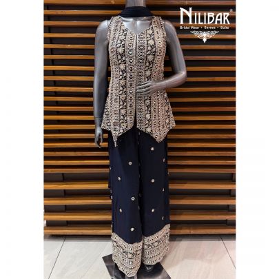 Moon Blue Chinnon Short Shirt Paired With Palazzo