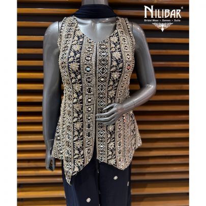 Moon Blue Chinnon Short Shirt Paired With Palazzo