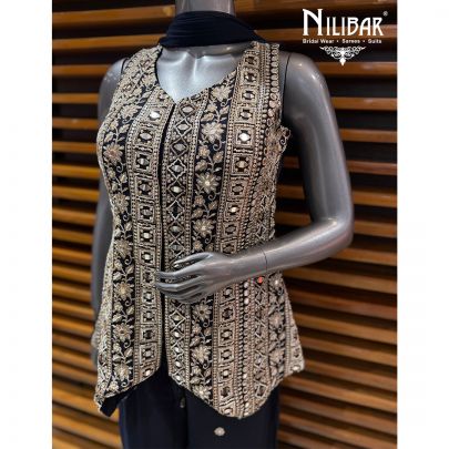 Moon Blue Chinnon Short Shirt Paired With Palazzo