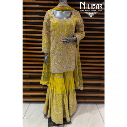 Lemon Georgette Mid Length Shirt Paired With Garara