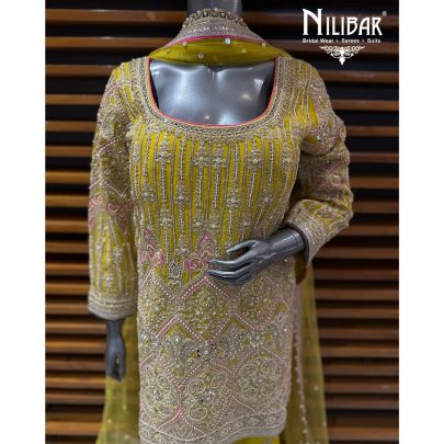 Lemon Georgette Mid Length Shirt Paired With Garara