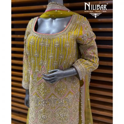 Lemon Georgette Mid Length Shirt Paired With Garara