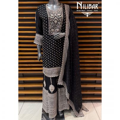 Black Georgette Mid Length Shirt Paired With Palazzo