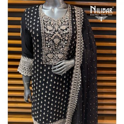 Black Georgette Mid Length Shirt Paired With Palazzo