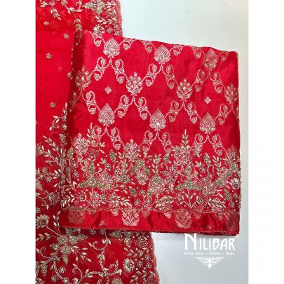 Ruby Red Silk Unstitched Suit