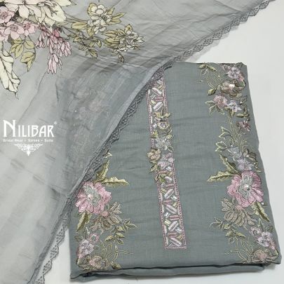 Light Gray Mul Cotton Unstitched Suit