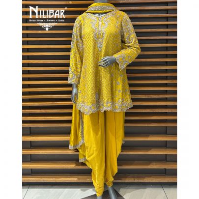 Mustard Yellow Silk Short Anarkali With Salwar Suit