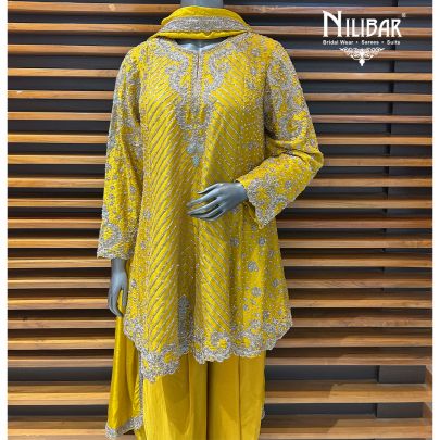 Mustard Yellow Silk Short Anarkali With Salwar Suit