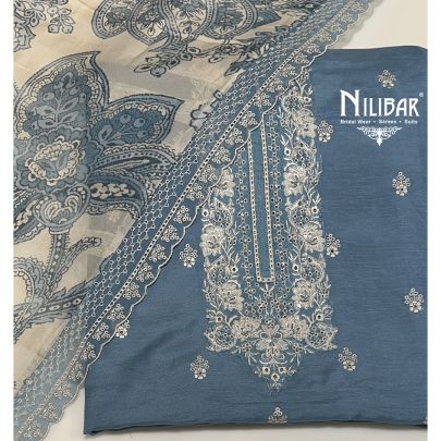 Blue Gray Mul Cotton Unstitched Suit