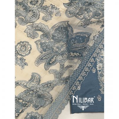 Blue Gray Mul Cotton Unstitched Suit