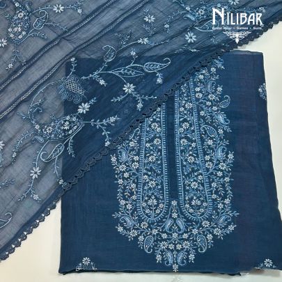 Denim Blue Mul Cotton Unstitched Suit