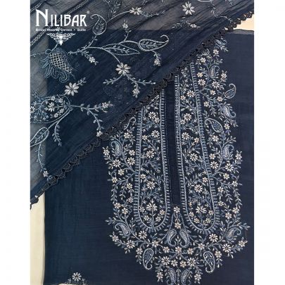 Denim Blue Mul Cotton Unstitched Suit